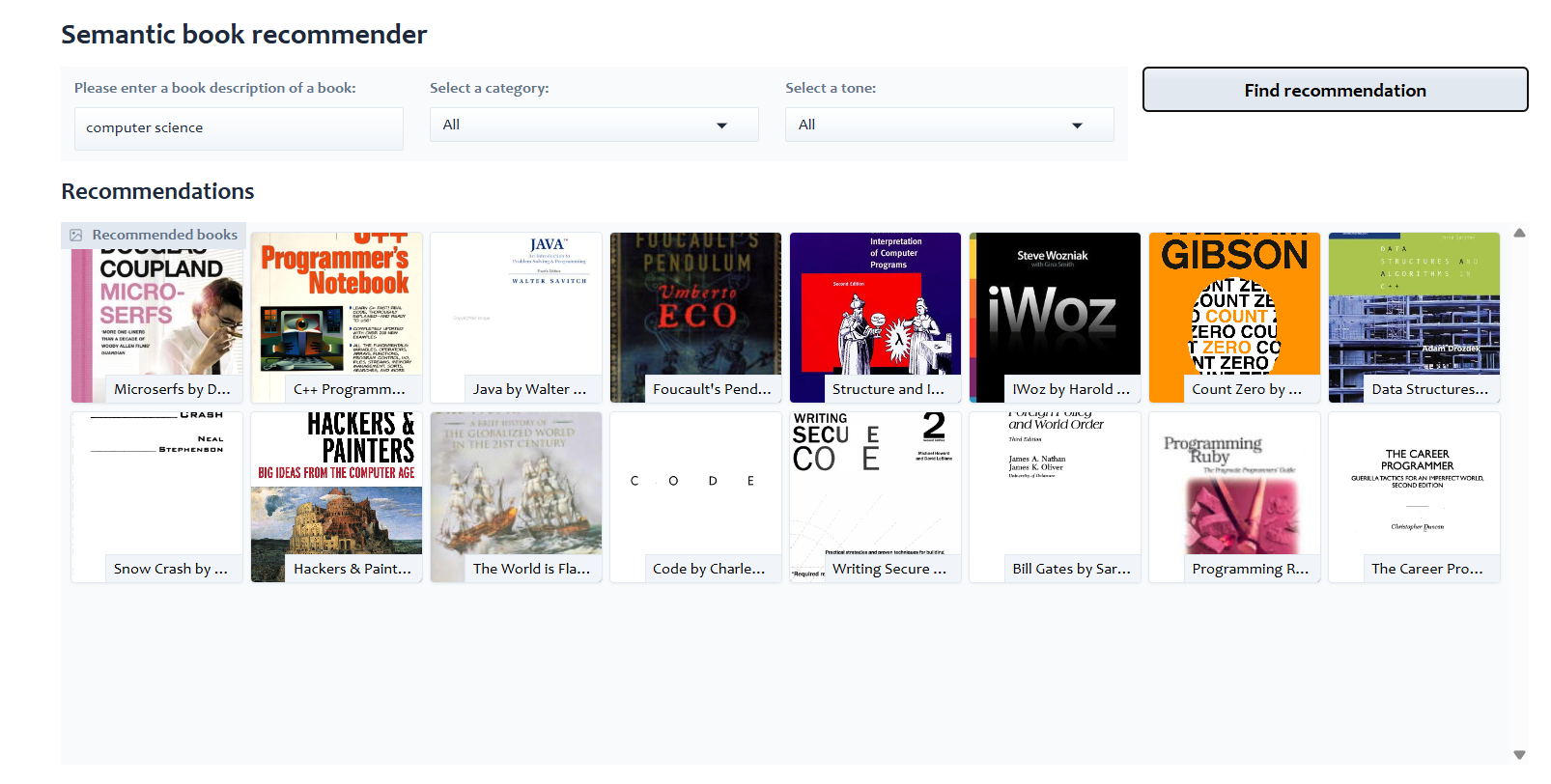 Book Recommender Project Screenshot